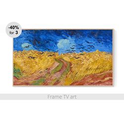 Samsung Frame TV Art Wheatfield with Crows, Frame TV art painting vintage landscape, Frame TV art Van Gogh | 354