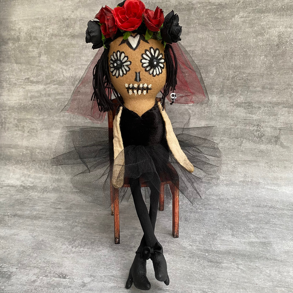 Halloween doll . Sugar skull doll . Handmade Rag doll.