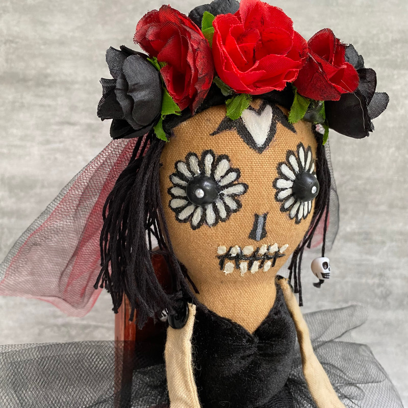 Halloween doll . Sugar skull doll . Handmade rag doll .
