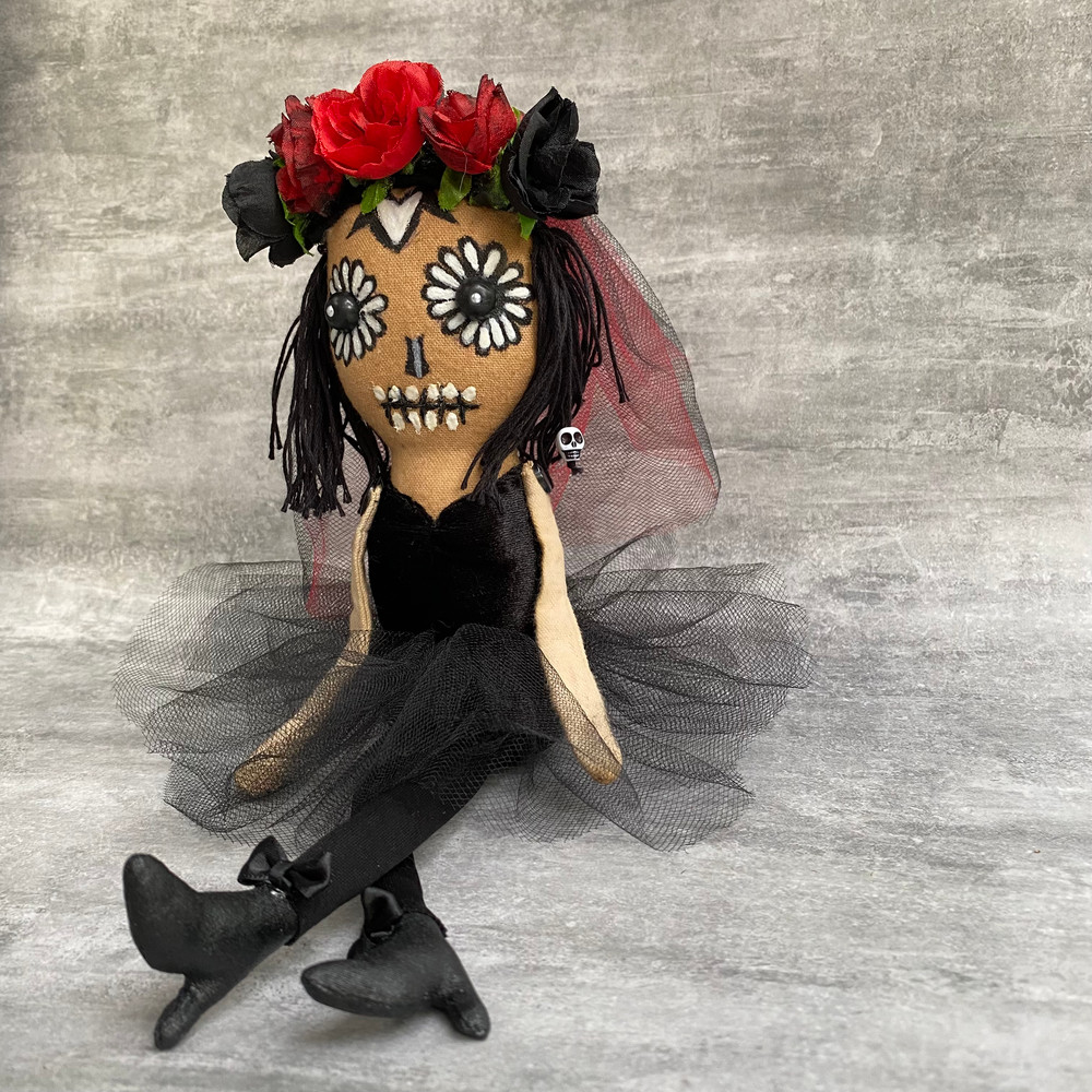 Halloween doll . Sugar skull doll . Handmade Rag doll.