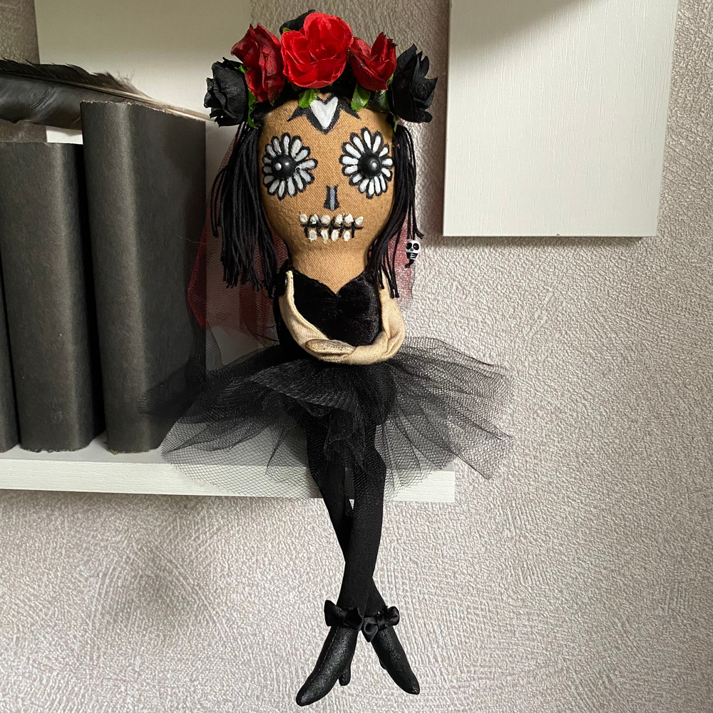 Halloween doll . Sugar skull doll . Handmade Rag doll .