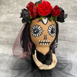 Halloween doll . Sugar skull doll . Handmade Rag doll .