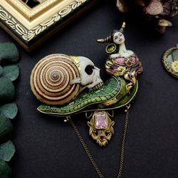 Art Nouveau Snail, Vintage Snail, Snail Shell brooch, Brooch with a snail