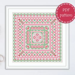 LP0102 Folk cross stitch pattern for begginer - Easy xstitch pattern in PDF format - Instant download - Floral pattern