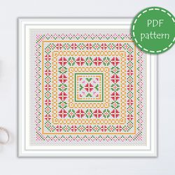 LP0103 Folk cross stitch pattern for begginer - Easy xstitch pattern in PDF format - Instant download - Floral pattern
