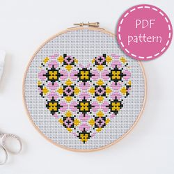 LP0114 Valentines day cross stitch pattern for begginer - Heart love xstitch pattern in PDF format - Instant download