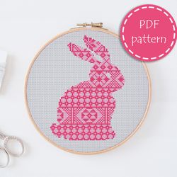 lp0143 easter bunny cross stitch pattern for begginer - eatser rabbit xstitch pattern in pdf format - instant download