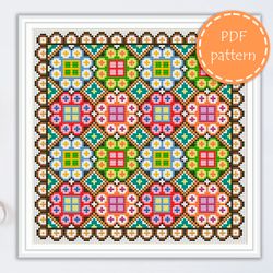 LP0186 Folk cross stitch pattern for begginer - Easy xstitch pattern in PDF format - Instant download - Floral pattern
