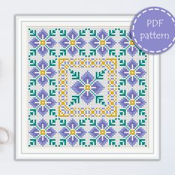 LP00196 Folk cross stitch pattern for begginer - Easy xstitch pattern in PDF format - Instant download - Floral pattern