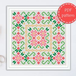 LP00197 Folk cross stitch pattern for begginer - Easy xstitch pattern in PDF format - Instant download - Floral pattern