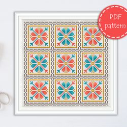 LP00198 Folk cross stitch pattern for begginer - Easy xstitch pattern in PDF format - Instant download - Floral pattern