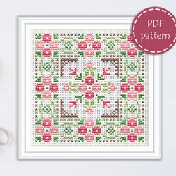 LP0199 Folk cross stitch pattern for begginer - Easy xstitch pattern in PDF format - Instant download - Floral pattern