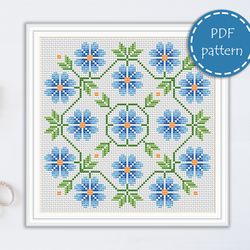 LP0200 Folk cross stitch pattern for begginer - Easy xstitch pattern in PDF format - Instant download - Floral pattern