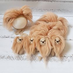 Lion newborn stuff toy and bonnet. Animal baby toy. Knitted photo props