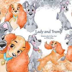 Lady and the Tram watercolor clip art, Lady and the Tramp png, Watercolor clip art, clip art animals