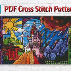 Disney Castle Cross Stitch Pattern / Disney Stained Glass Cross Stitch Chart / Instant Printable Counted PDF Chart