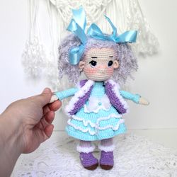 Crochet christmas doll pattern pdf in English  Amigurumi doll in blue dress