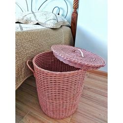 Laundry Basket Large Pink Storage Basket Wicker Large Round Pink Baby Toy Basket
