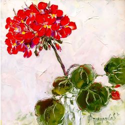 Geranium Painting Flower Original Art Impasto Oil Painting 8 by 8 Floral Small Painting by ArtProkopaloSv
