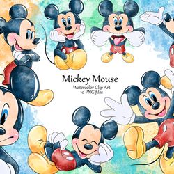 Mickey Mouse PNG, Mickey Mouse clipart, Mickey Mouse watercolor clip art, Mickey Mouse to download, cute animals waterc