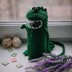 Water Bottle Holder crochet pattern PDF and video tutorial, monster dino, crochet carrier, sling, pouch, cover