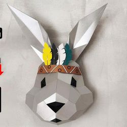 bunny with flowers,bunny papercraft,rabbit papercraft,pdf svg dxf template 3d origami dziva papera digital files 3d patt