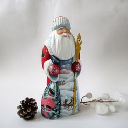 Wooden figure Russian Santa Claus, 6.6 inches tall,Collectable wooden painted, red Santa Claus