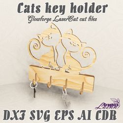 Cats key holder vector model for laser cut cnc plan, 3 mm, DXF CDR ai eps svg vector files for laser cut,instant downlod