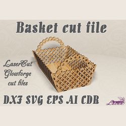 Basket, box vector model for laser cut cnc plan, 3,6 mm, DXF CDR ai eps svg vector files, glowforge