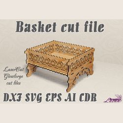 Basket, box vector model for laser cut cnc plan, 3 mm, DXF CDR ai eps svg vector files, glowforge
