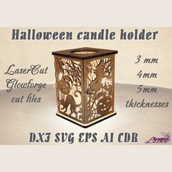 Small halloween candle holder laser cut vector model cnc plan, 3, 4, 5 mm, DXF CDR ai svg eps vector files for laser cut
