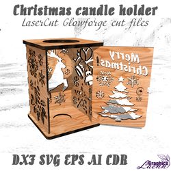 small christmas candle holder laser cut vector model cnc plan, 3, 4 ,5 mm, dxf cdr ai svg eps vector files for laser cut