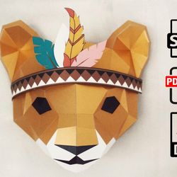 papercraft lion,little paper lion,dziva papera,papercraft 3d model,tribal lion, diy decor