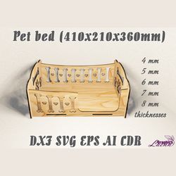 pet bed (410x210x360mm) vector model for laser cut glowforge cnc, for 4,5,6,7 and 8 mm of materials, dxf cdr ai vector