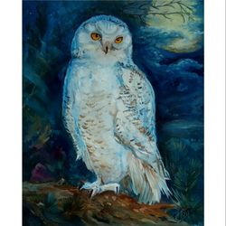Oil painting   mascot   "White Owl" Totemic  animal  Magical  animal    bird