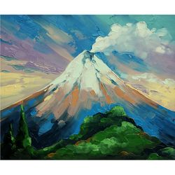 Volcano Orizaba Painting landscape Mexican Original Art Mountain Artwork Small Oil Wall Art 10 by 12 inch