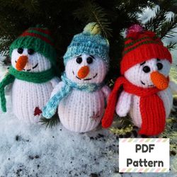 Small snowman knitting pattern, Knit snowman pattern, Small doll knitting pattern, Christmas knitting pattern