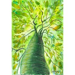 Oak Painting Tree Of Life Original Art landscape Artwork Trees Watercolor Wall Art