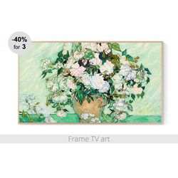 Frame TV Art Van Gogh Roses Painting, Frame TV art still life, Frame TV art flowers, Frame TV art vintage 4K | 388