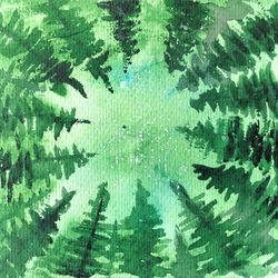 Pine Trees Painting Forest Original Art landscape Artwork Sky Watercolor Heaven Wall Art