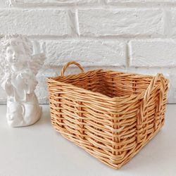 Storage Basket Kitchen Basket Office Basket  Bathroom Basket Square Wicker Basket with Handles