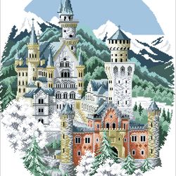 Digital | Vintage Cross Stitch Pattern Neuschwanstein Castle | ENGLISH PDF TEMPLATE