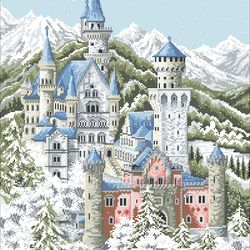 Digital | Vintage Cross Stitch Pattern Neuschwanstein Castle | Winter | ENGLISH PDF TEMPLATE