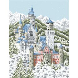 Digital | Vintage Cross Stitch Pattern Neuschwanstein Castle | Winter | ENGLISH PDF TEMPLATE