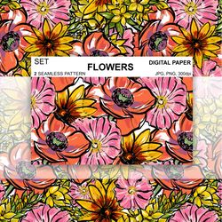 Poppies Flowers Seamless Pattern Digital Paper PNG Fabric Postcards Design Surface Fabric Scrapbooking Wallpaper