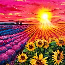 Tuscany Painting Sunflowers Painting Lavender Field Original Art Flowers Oil Painting Canada Landscape Artwork 16x12"
