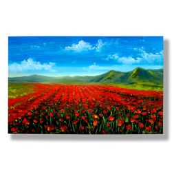 california poppy painting flower fields original art landscape oil painting small artwork 7 by 11" katrinaorlovaart