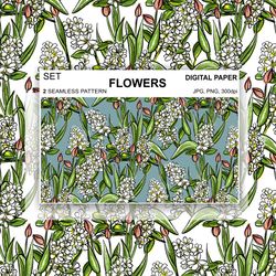 Tulips Flowers Seamless Pattern Sakura Digital Paper PNG Fabric Postcards Sublimation Design Surface Fabric Scrapbooking