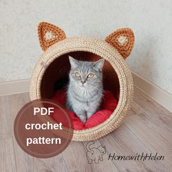 cat bed,crochet cat bed pattern, pdf format, crochet pattern cat house,detailed instructions with photos