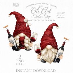 Red Wine & Gnomes Clipart. Drinking Gnomes, Hand Drawn Graphics, Instant Download. Digital Download. OliArtStudioShop